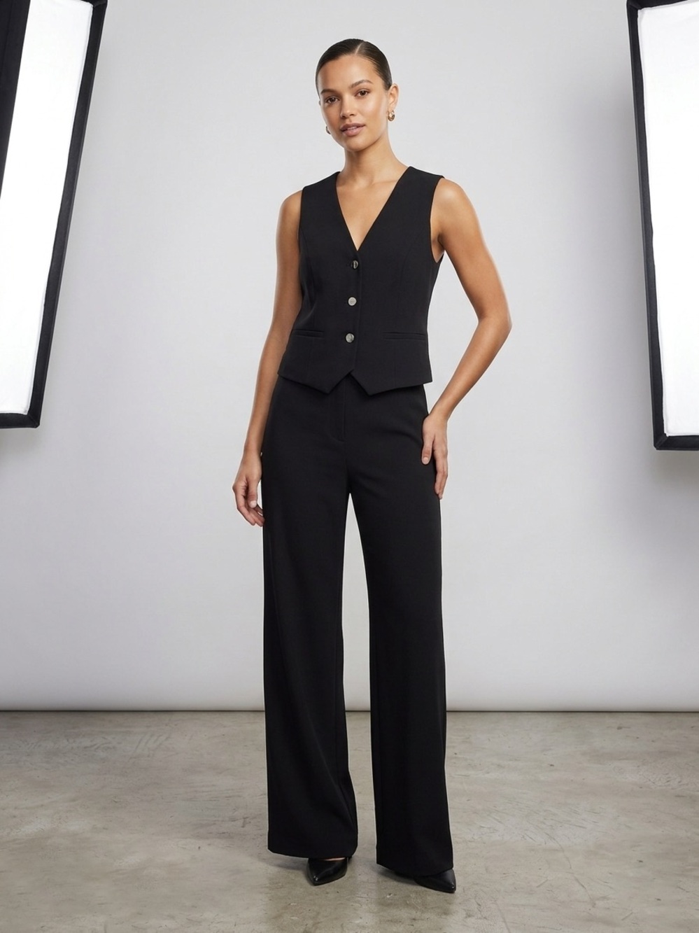 DKNY Black V-Neck Minimal Jumpsuit